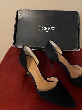 J. Crew Black Suede Pointed D'Orsay Mid-Heels